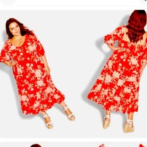 City chic midi dress red print xs (14)